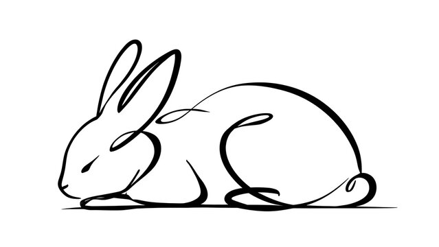 Minimalist rabbit sketch on white background.