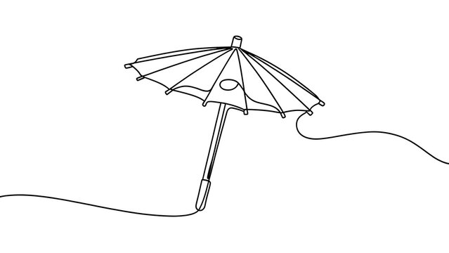 Minimalist umbrella line art on white background.