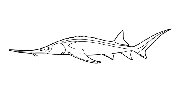 Sawfish line drawing illustration white background.