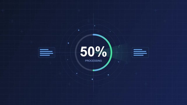 Digital Progress Bar With Percentage Loading Animation On Grid Background