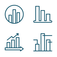 Obraz premium Financial data icons featuring graphs and city skyline.