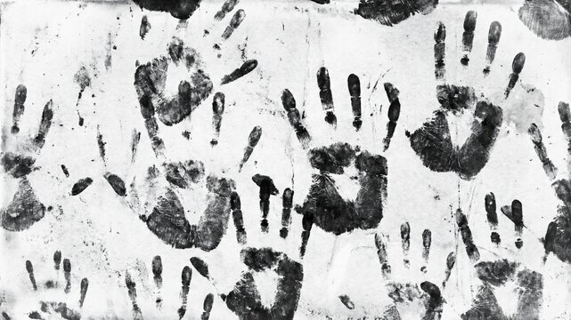 Handprints fingerprints forensic evidence crime investigation identity security biometric analysis human identification fingerprint pattern palm print criminal investigation  evidence black white