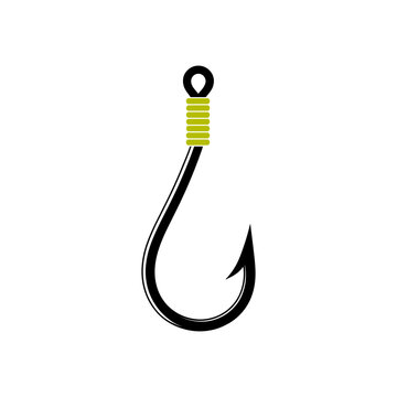 Minimalist fishing hook vector illustration with fishhook equipment outdoors