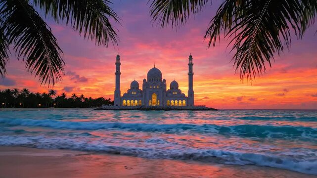 Tropical Beach Mosque Sunset