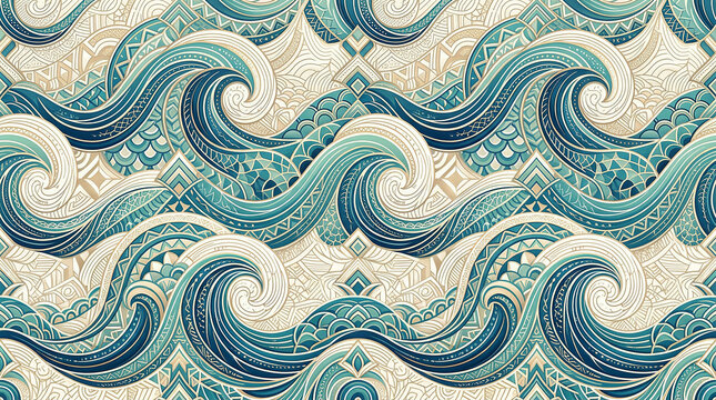 Abstract ocean wave pattern with intricate decorative lines.
