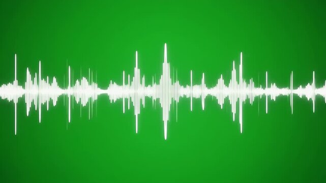 A glowing white sound wave pulsates across a vibrant green background, illustrating audio visualization.