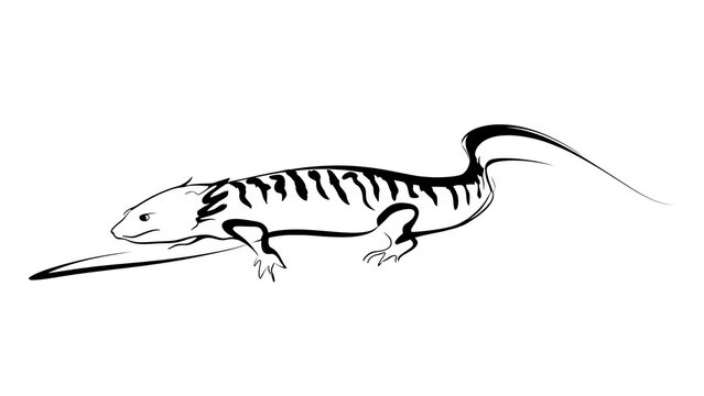 Black and white lizard illustration white background.