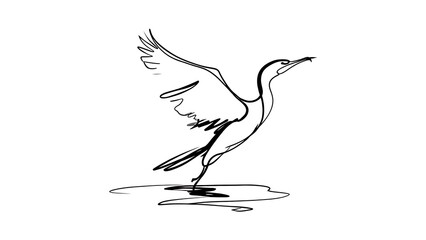 Fototapeta premium Elegant heron sketch on white background.