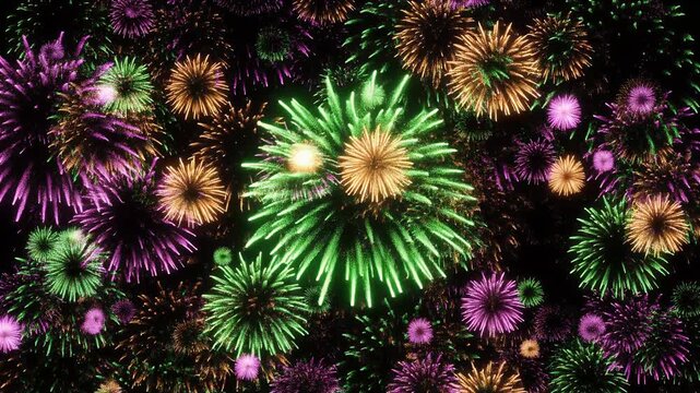 A vibrant display of colorful fireworks exploding against a dark night sky.