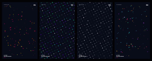 Obraz premium Set of 4 Dark Blue Abstract Geometric Pattern Backgrounds Vector