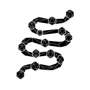 Abstract snake shape made of connected geometric polygon spheres and lines in a modern minimalist black design