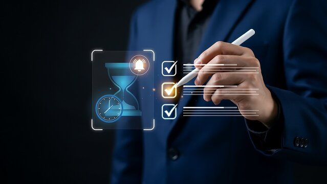 Time Management and Task Completion Checklist with Digital Productivity Planning, Deadline Reminder, Workflow Automation and Business Efficiency Concept