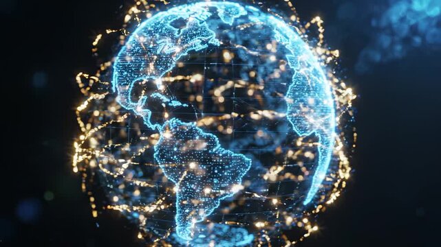 Futuristic Digital Earth with Glowing Particle Network and Rotating Globe