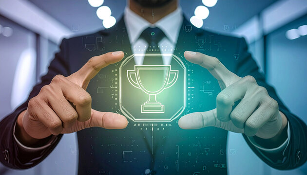 Achievement recognition platform for rewarding top results with a trophy symbol, supporting employee awards, competition winners and milestone celebration in an organization