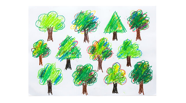 Illustration of green trees arranged in a grid pattern on a light background