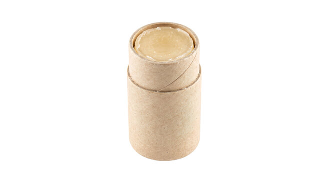 Natural solid balm in a biodegradable cardboard push-up tube container