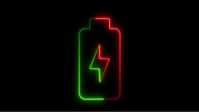 Neon Battery Charging Icon Animation on Black Background
