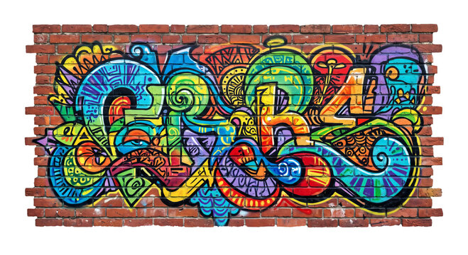 Vibrant graffiti art explodes with color on a weathered brick wall