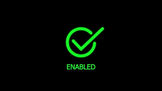 Green neon enabled checkmark animation, success confirmation for ui/ux