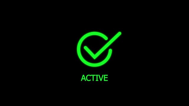 Animated green checkmark with active status text loop for ui animation