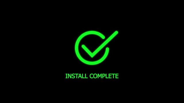 Install complete green checkmark animation, digital success and confirmation motion