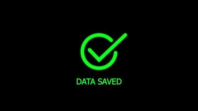 Green data saved checkmark animation, digital success confirmation for ui ux