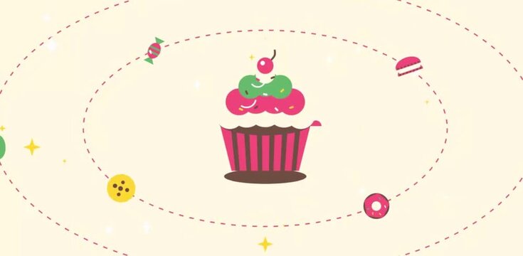 Animated vector video of a cute and delicious cake, spinning style.