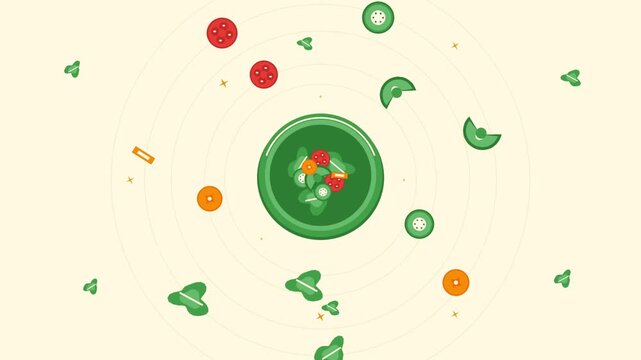 Animated vector video of various cute and delicious foods.