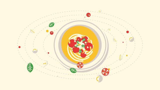 Animated vector video of various cute and delicious foods.