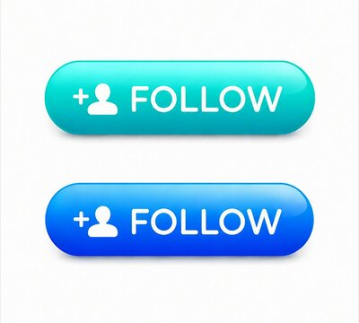 Modern follow button with plus icon in turquoise and blue gradient