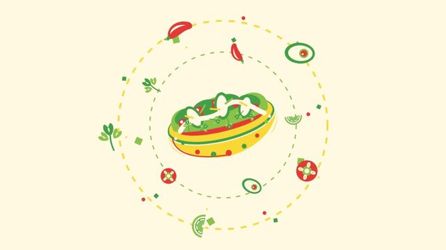 Animated vector video of various cute and delicious foods.