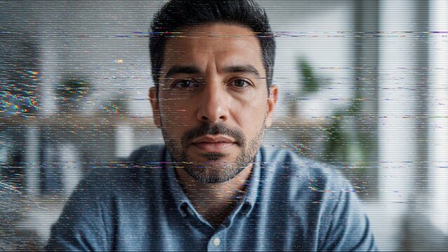 Portrait of a man with digital glitch distortion