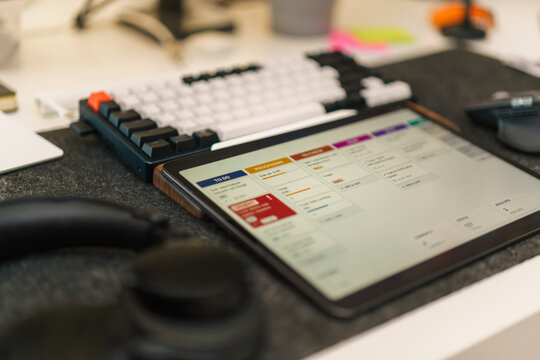 Tablet Display Agile Kanban Board Software Development Workspace