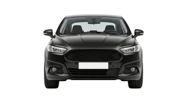 Front view of a sleek black sedan with a modern grille and sharp headlights