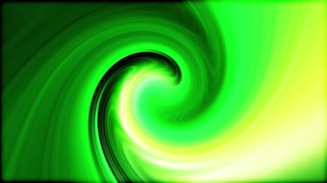 Abstract background with vibrant green and lime glowing spiral swirl vortex motion. Dynamic fluid light wave twirl layout for futuristic digital technology energy motion video backdrop banner