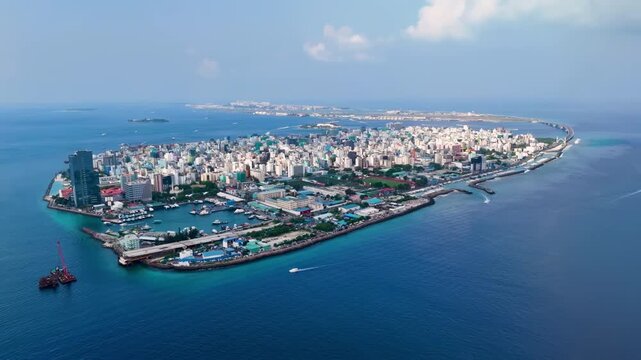 A panoramic view of Mal&eacute;, the capital of the Maldives, which is sinking into the ocean as a consequence of sea level rise caused by climate change.