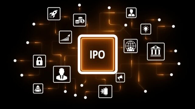 IPO Initial Public Offering Icons Network Diagram finance business