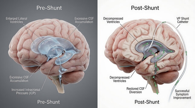 Ventricles Before vs After VP Shunt: Hydrocephalic Brain vs Decompressed Ventricles