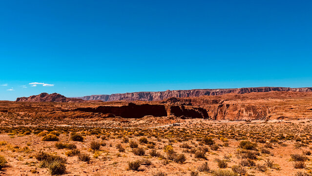 Mountain range views desert landscape before walking to Horseshoe Bend Antelope Canyon Arizona