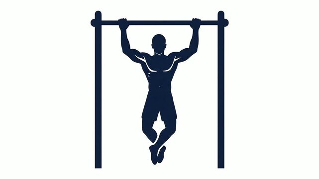 Muscular athlete performing intense pull up motion in animated video clip