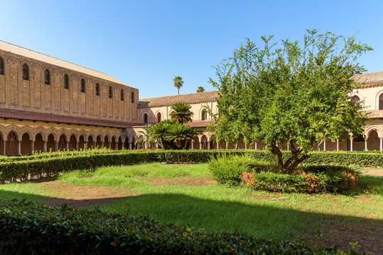 Cloister garden of Monreale Cathedral in Sicily, Italy
