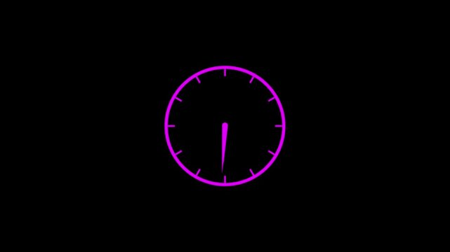 clock icon with moving arrows in 24 hour loop. Stopwatch animation on black background,Clock Counting Down 24 Hour Day Fast Speed. Clock with moving arrows.Abstract new analog clock icon animation