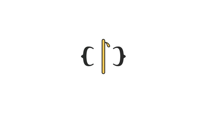 Abstract bracket icon with orange central detail