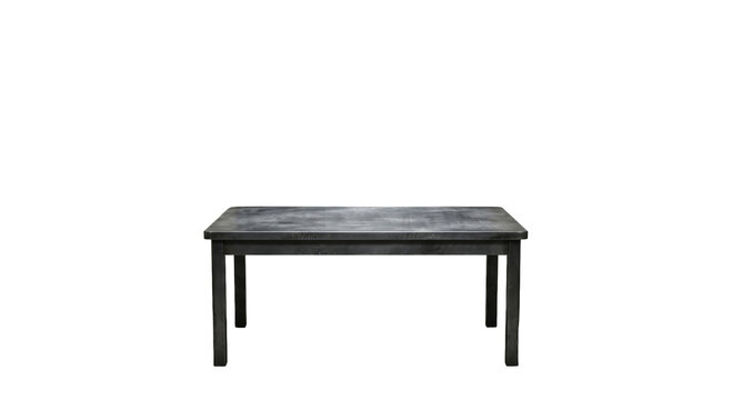 Rustic dark wood dining table with a weathered finish and sturdy legs
