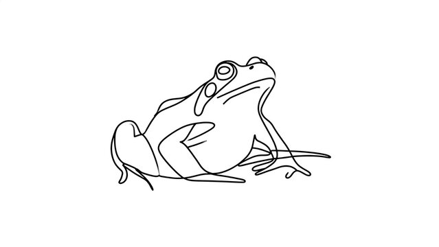 Line art frog illustration on white background.
