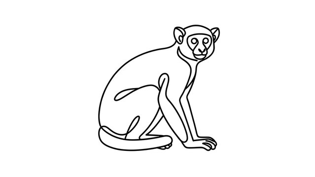 Line art monkey illustration white background.