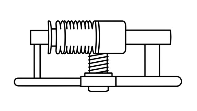 Mechanical spring and bolt assembly white background.