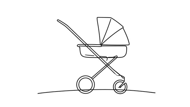 Minimalist baby stroller illustration white background.