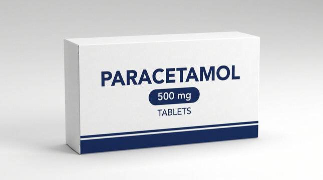 White pharmaceutical box of paracetamol 500 mg tablets medicine mockup