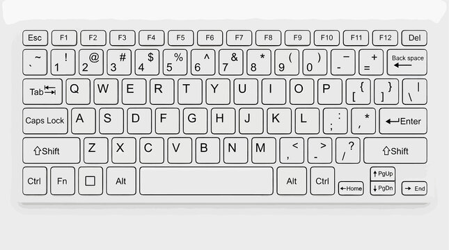 Minimalist white computer keyboard, modern wireless laptop keypad on clean background, sleek digital input device for office work and remote business